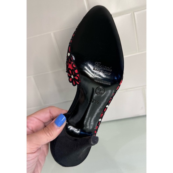 Vintage Gucci Heels Size 7.5 Women’s Red and Black Made In Italy 80s Pumps - Picture 13 of 14
